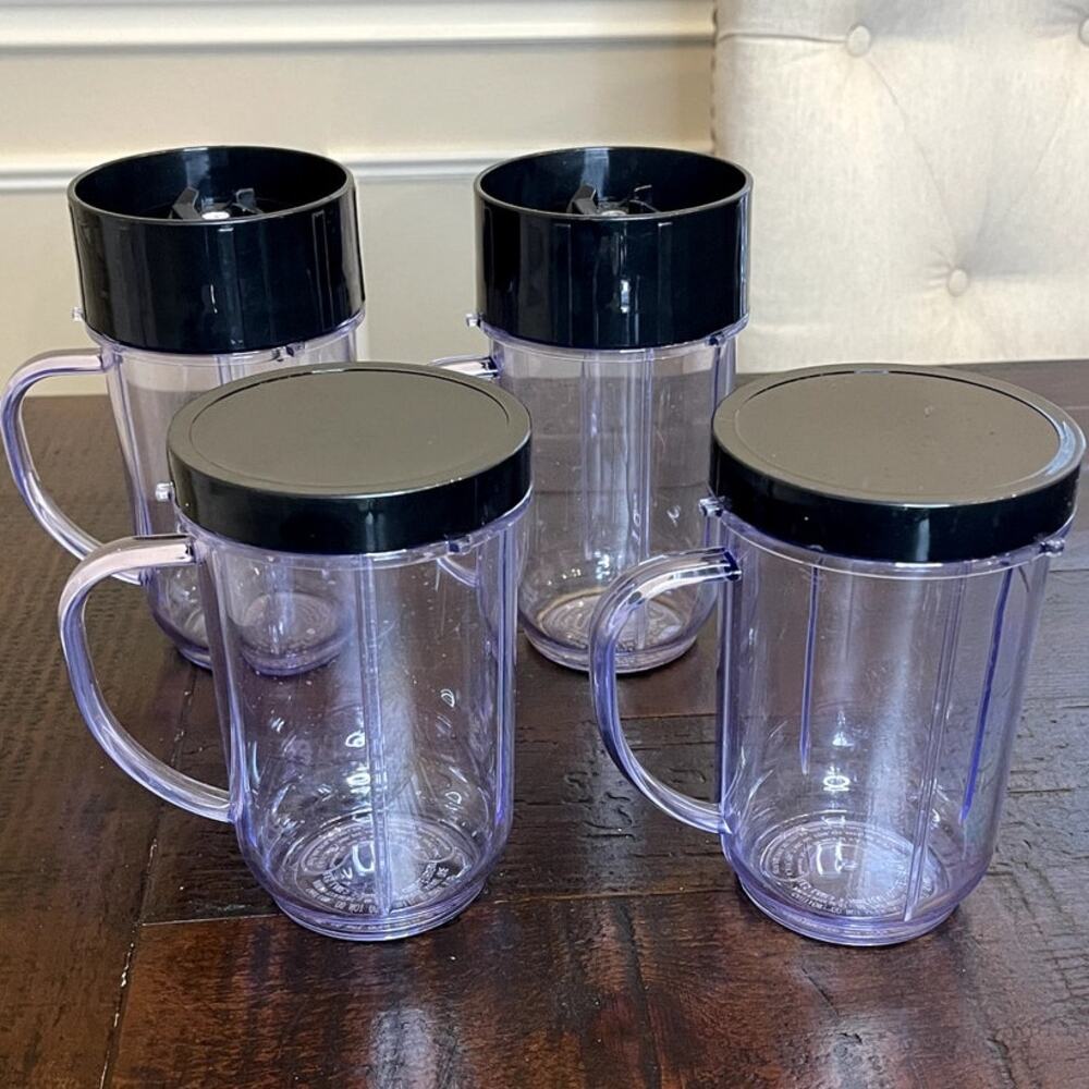 Magic Bullet MB1001 Blender Cups Lot 4 - 2 Blade Assemblies & 2 Lids Replacement